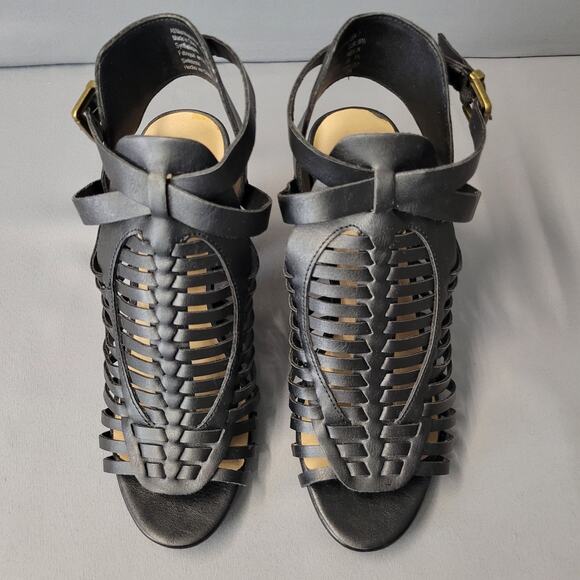 American Eagle Sandles Heels Shoes Womens 7 Black Strappy 3.5" Block Heel Buckle - Picture 3 of 15